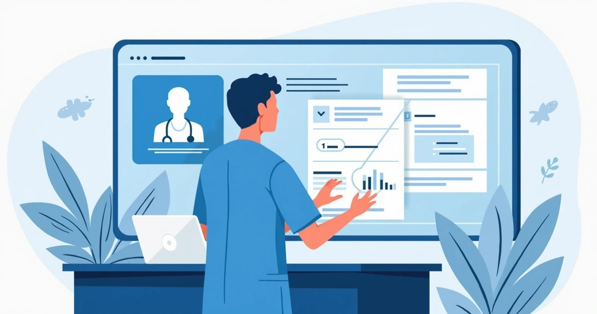 Profissional médico revisando formulário digital de autorização na tela 