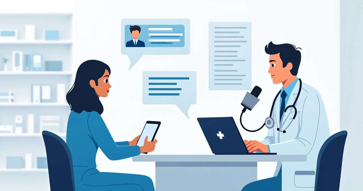 Médico usando aplicativo no consultório ao lado do paciente 