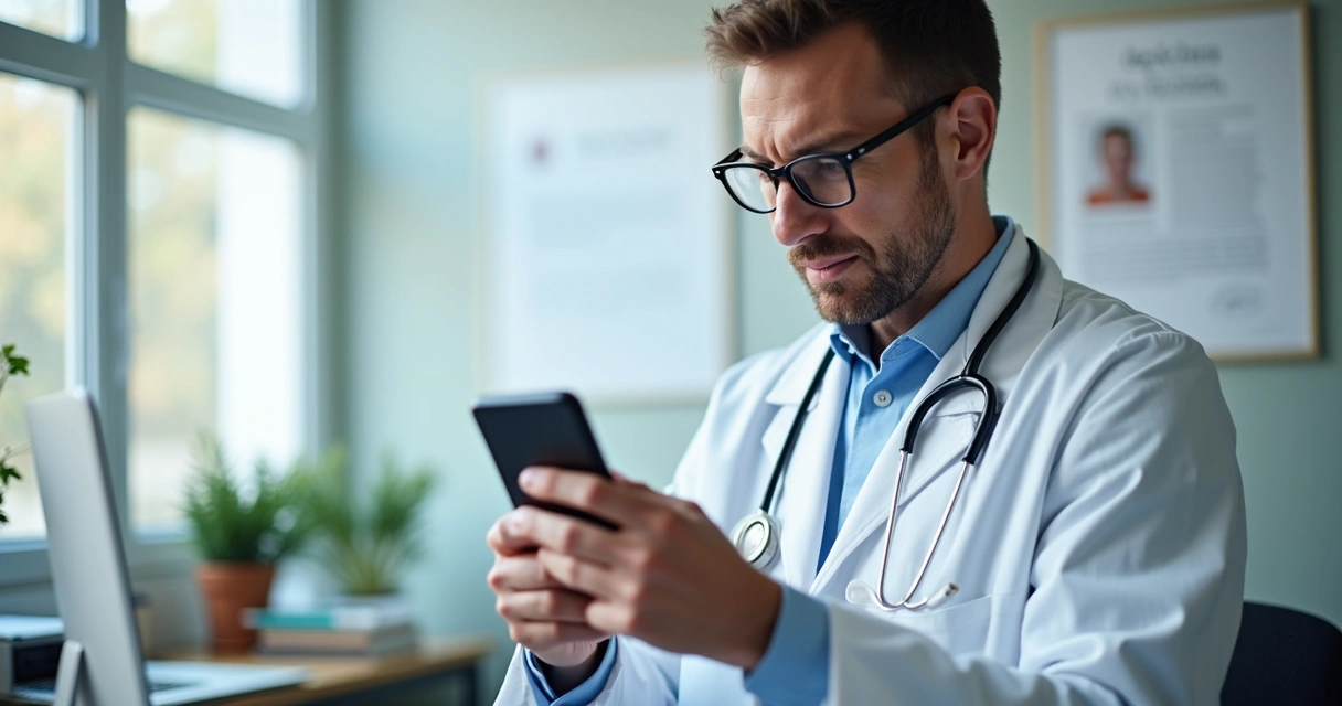 Médico usando celular para atualizar perfil Google 