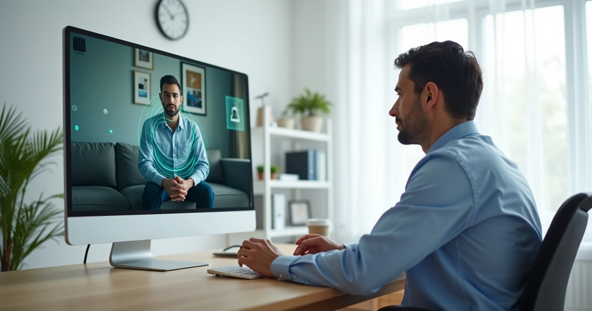 Médico em videochamada observando linguagem corporal do paciente na tela 