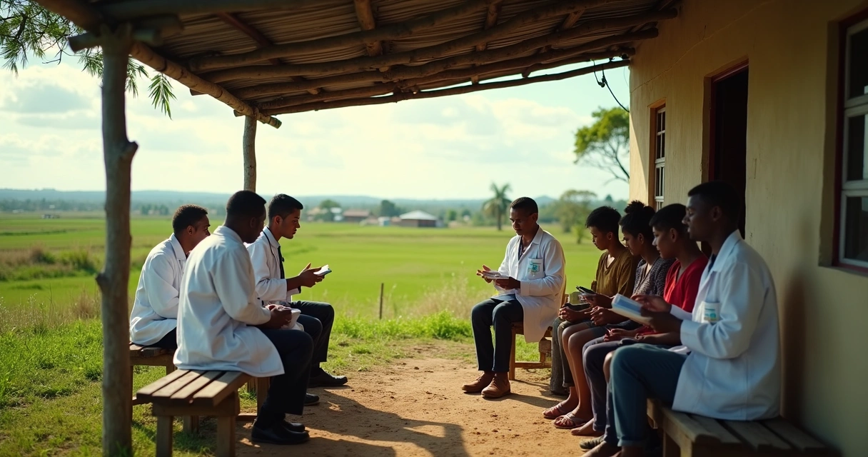 Médicos atendendo comunidade rural no interior do Brasil 
