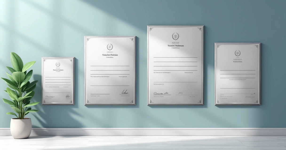 Comparação visual de tamanhos de placas de diploma em inox