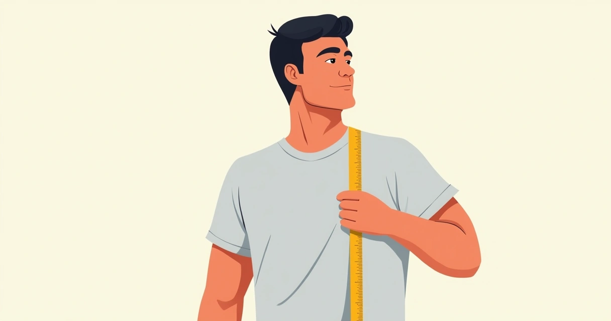 Homem em pé medindo o peito com fita métrica