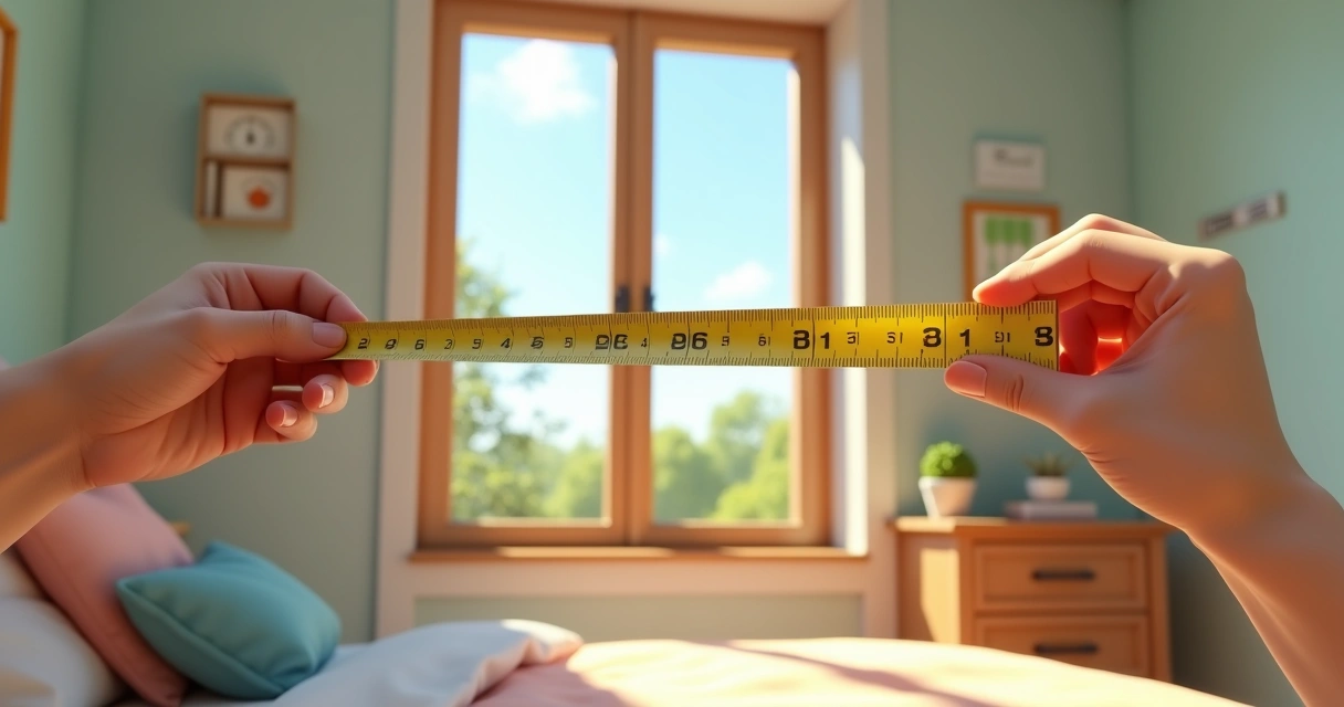 Pessoa medindo janela com trena para persiana