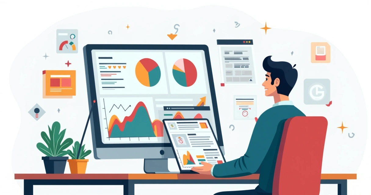 Empresário analisando gráficos e dados de conversão em landing page 