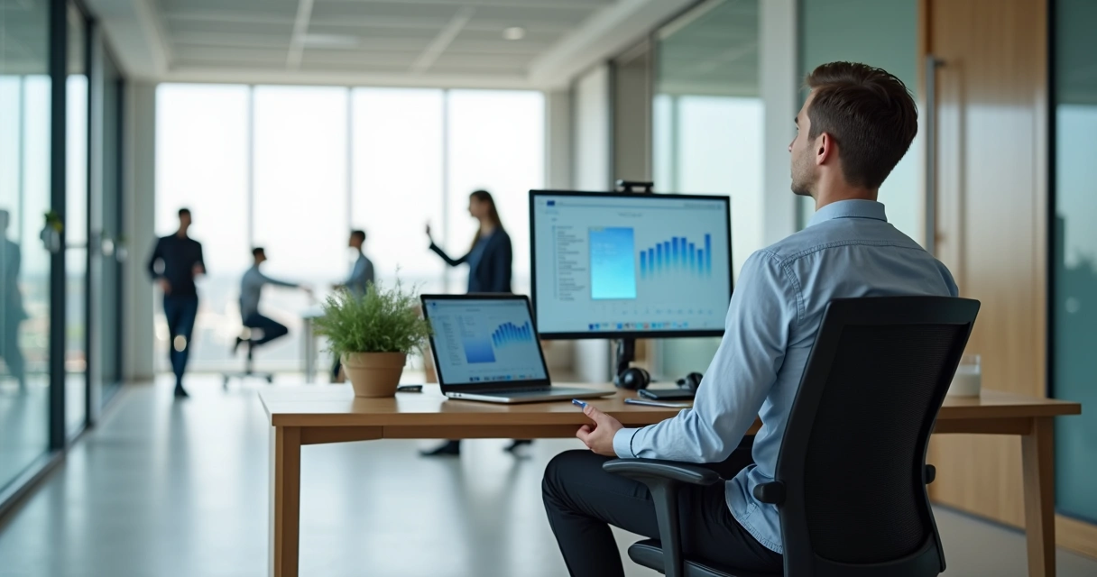 Profissional em escritório fazendo pausa de meditação para aliviar ansiedade corporativa 