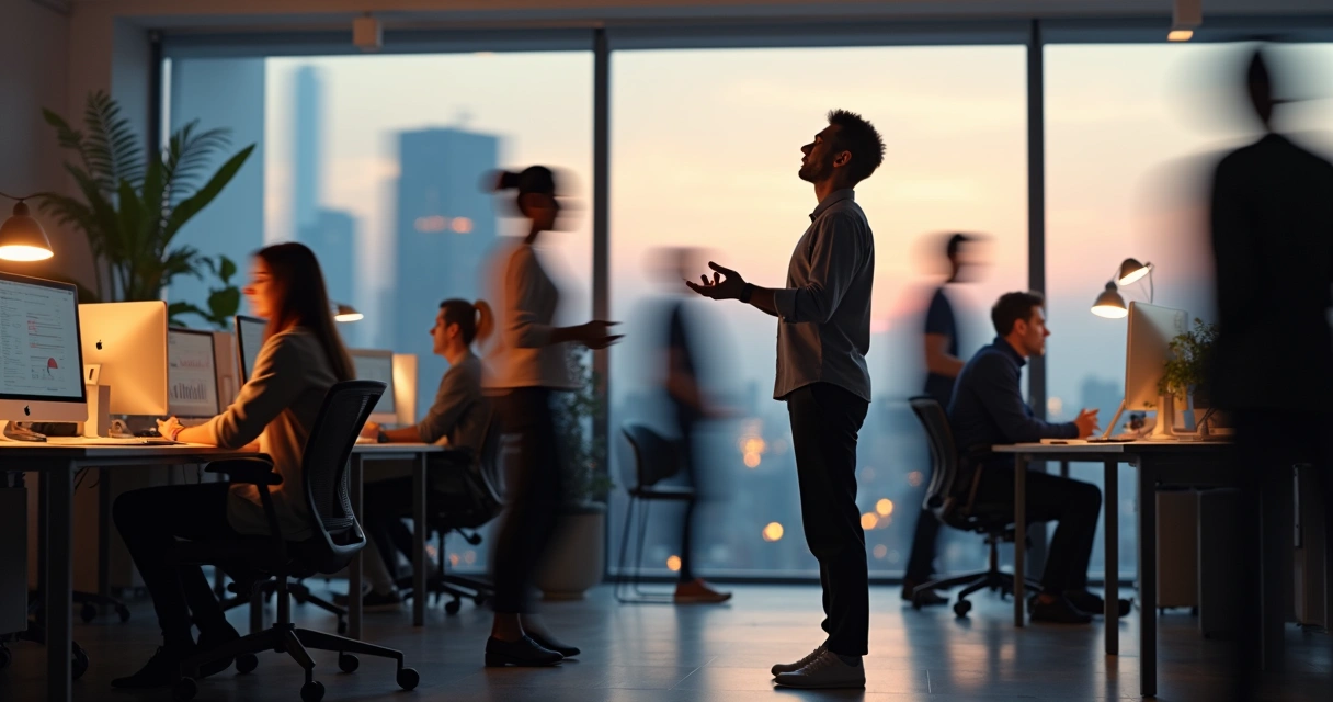 Pessoa praticando meditação ativa em meio a muitos compromissos e pressão no trabalho 