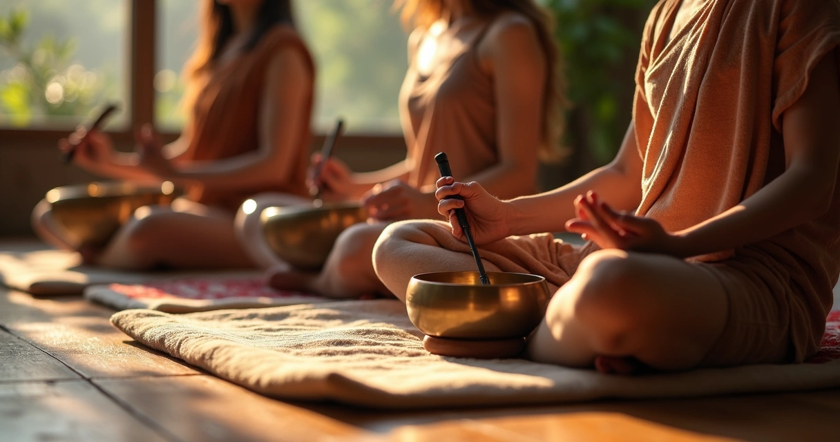 Grupo tocando instrumentos para meditação ativa 
