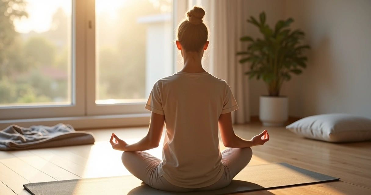 Pessoa meditando com foco na consciência corporal em ambiente tranquilo 