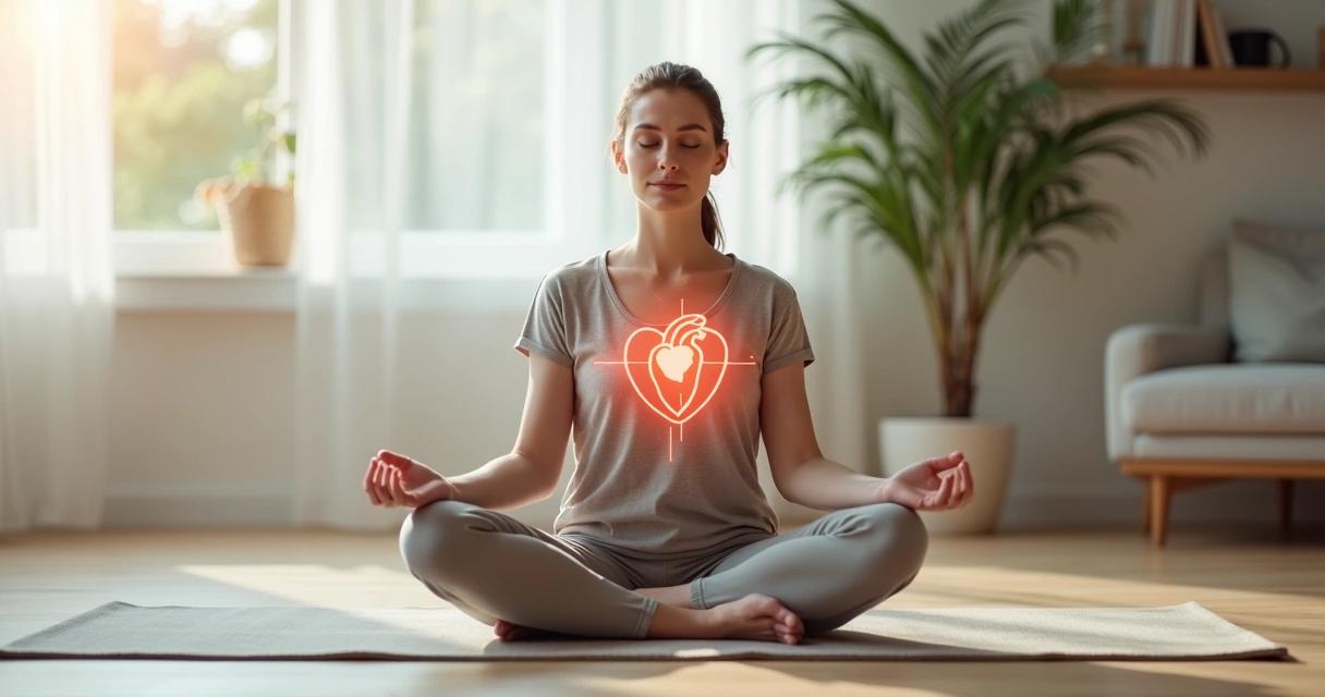 Pessoa meditando com foco na saúde do coração 