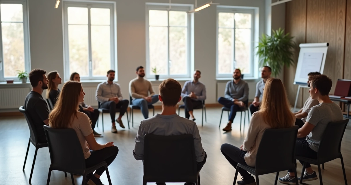 Equipe de trabalho praticando meditação guiada em sala de reunião 