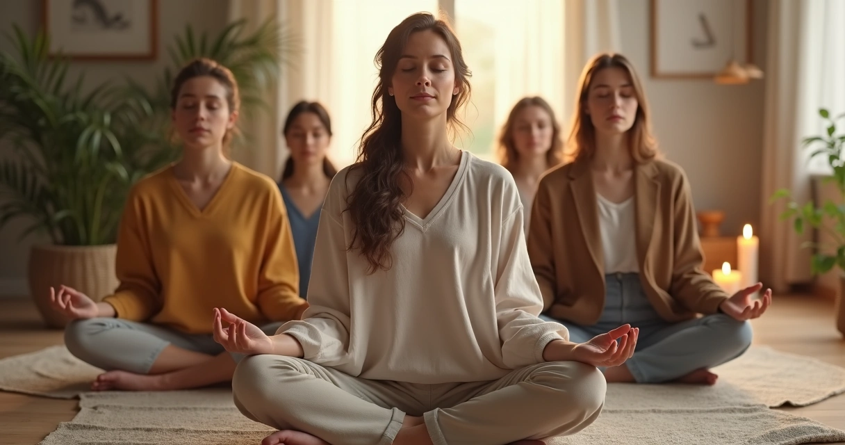 Grupo participando de meditação coletiva em videochamada 