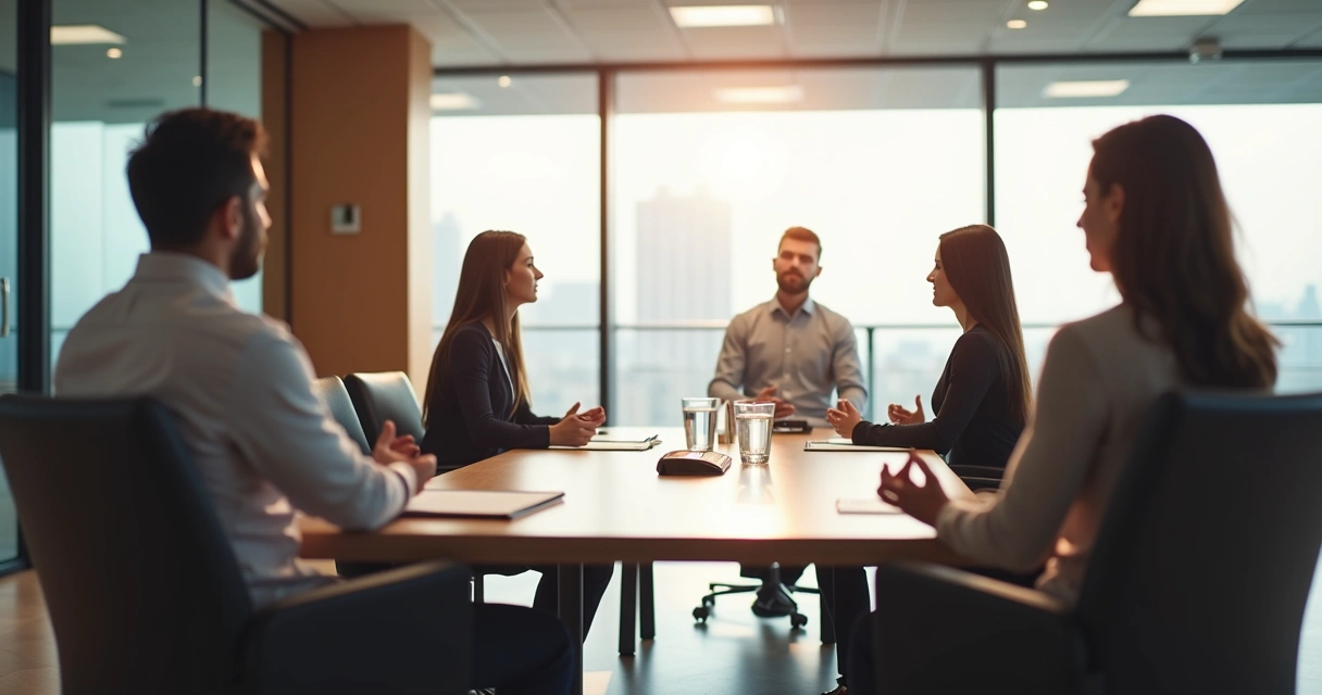 Equipe em prática breve de meditação antes da reunião