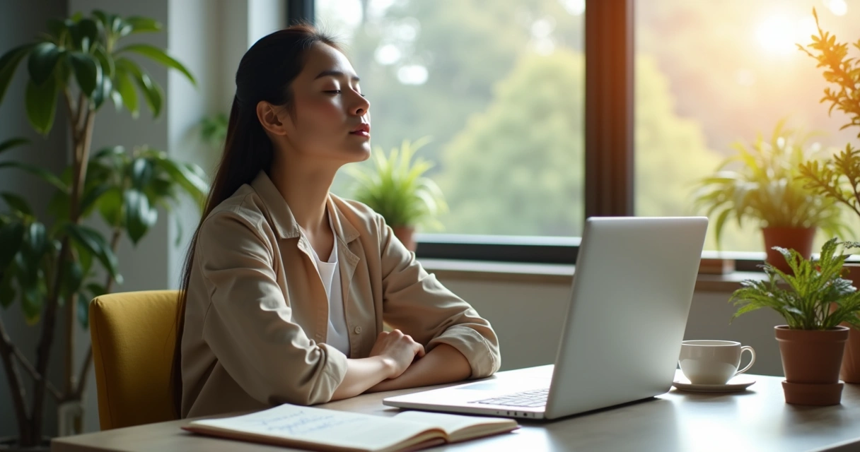 Pessoa em pausa contemplativa no escritório