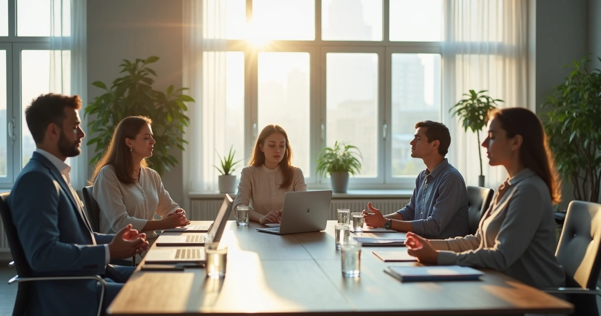 Equipe em meditação breve no escritório