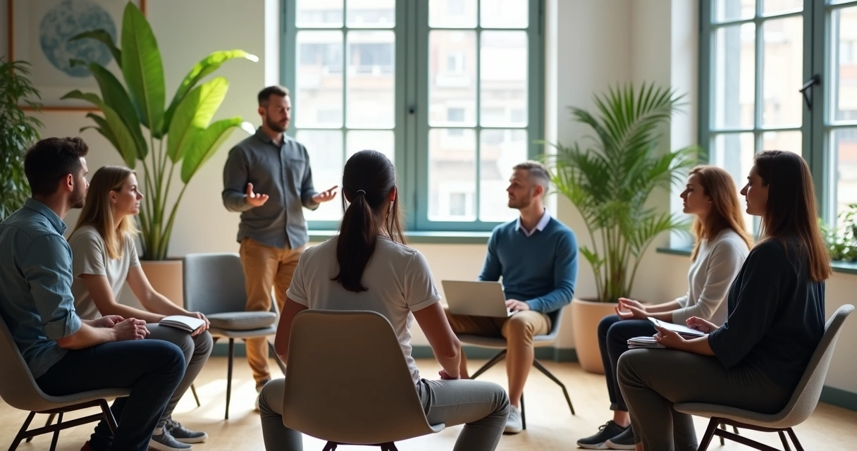 Equipe em círculo meditando no escritório 