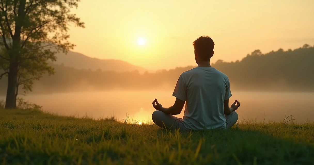 Pessoa sentada sozinha meditando em meio à natureza 