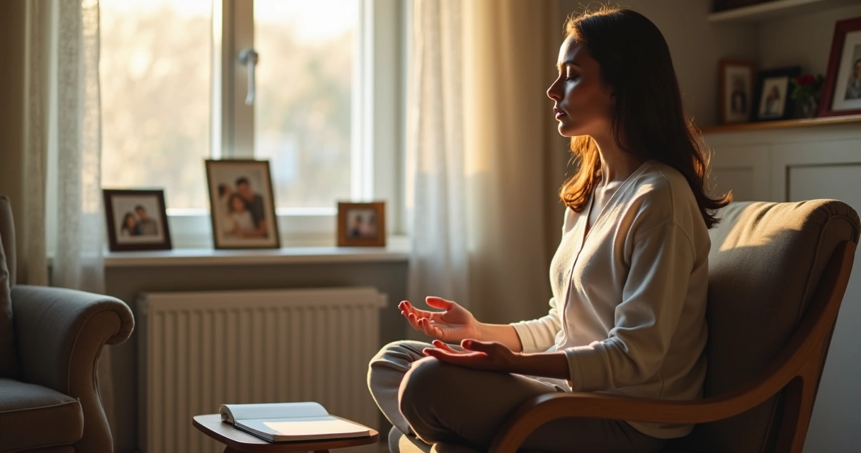 Pessoa sentada em meditação em ambiente calmo após conflito familiar
