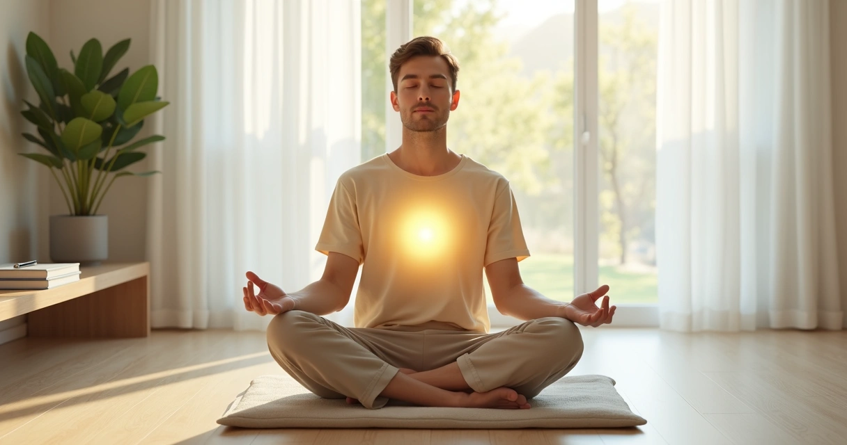 Pessoa meditando em postura sentada com foco em estabilidade emocional 