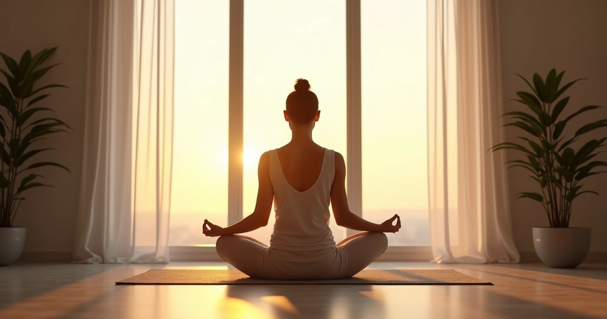 Pessoa sentada em postura de meditação ao nascer do sol 