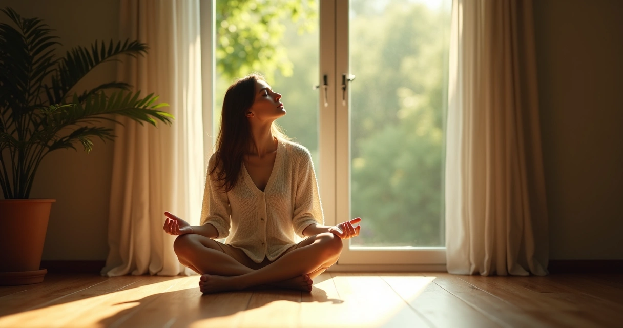 Pessoa sentada em silêncio perto da janela com raios de sol 
