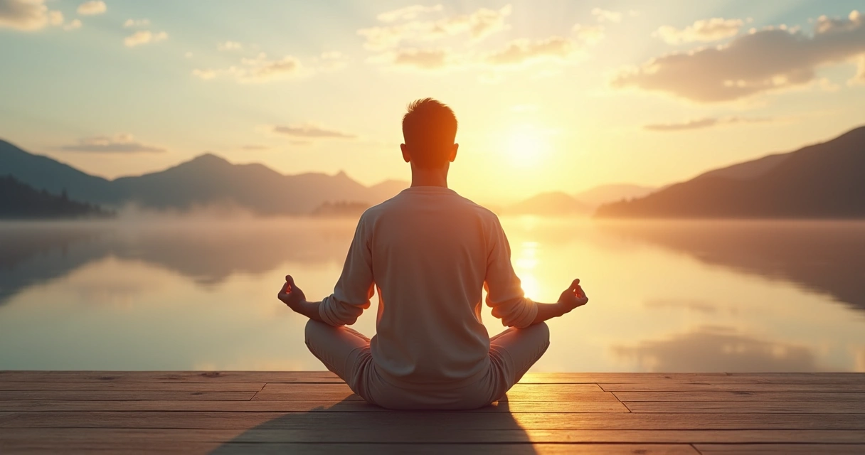 Pessoa em meditação contemplando horizonte aberto simbolizando mudanças com calma 