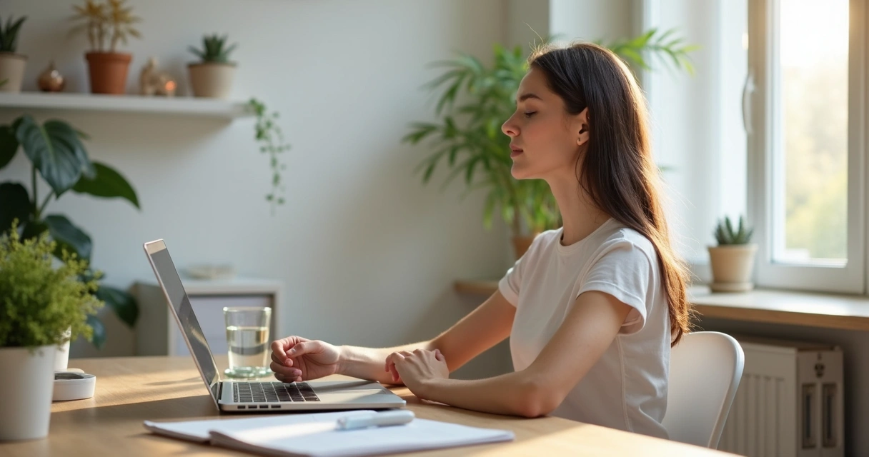 Pausa consciente em mesa de trabalho simples 