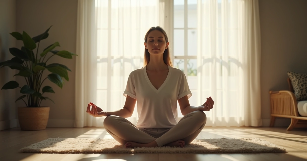 Pessoa sentada em meditação com luz suave e destaque no cérebro 