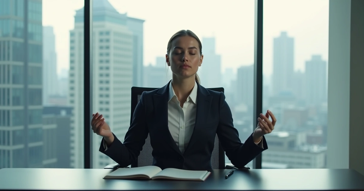 Pessoa meditando em cadeira de escritório 