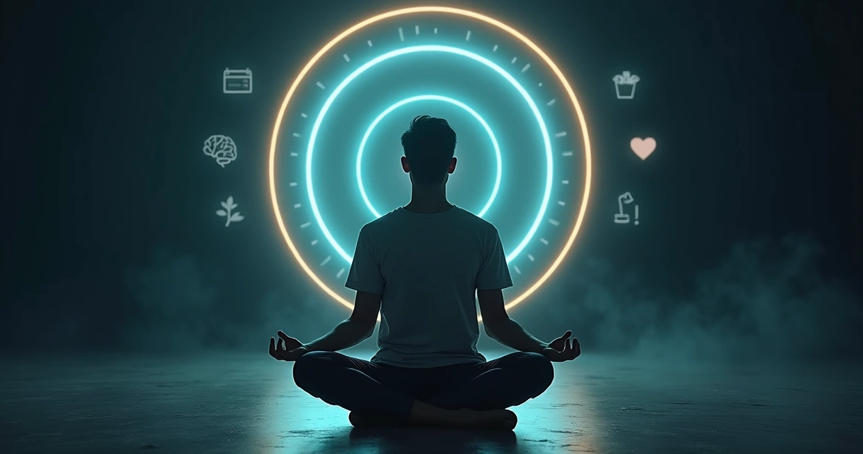 Pessoa meditando em frente a grande alvo luminoso 