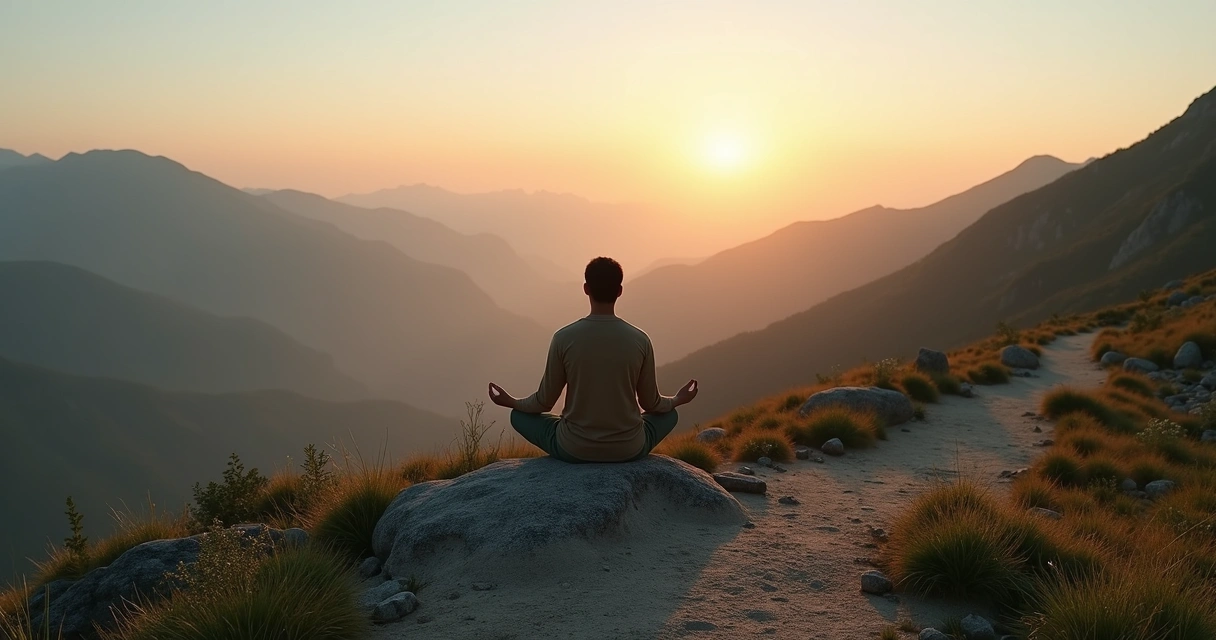 Pessoa contemplando o nascer do sol em uma trilha de montanha 