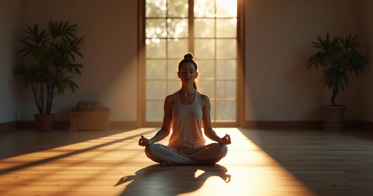 Pessoa meditando em um ambiente com luz e sombra