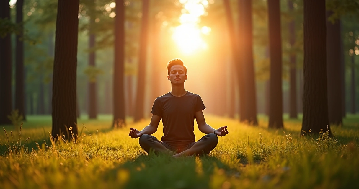 Persona meditando en ambiente natural 