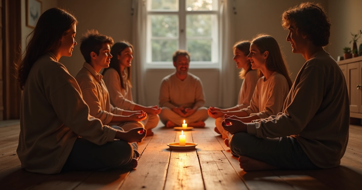Personas meditando juntas en círculo 