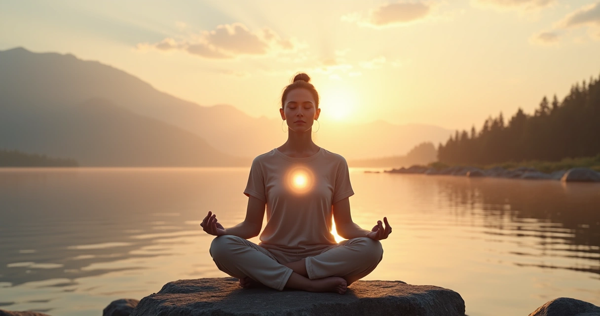 Persona meditando observando luz interior y entorno natural 