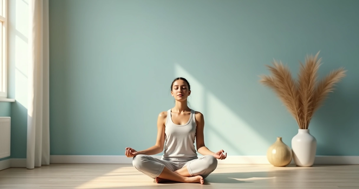 Persona realizando meditación profunda en un espacio tranquilo con luz suave