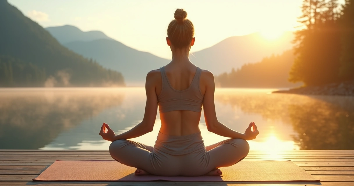 Persona meditando al amanecer con enfoque en la postura corporal y la respiración 
