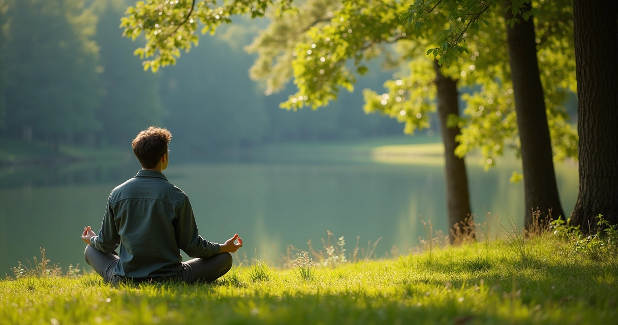 Hombre meditando en un entorno natural tranquilo 