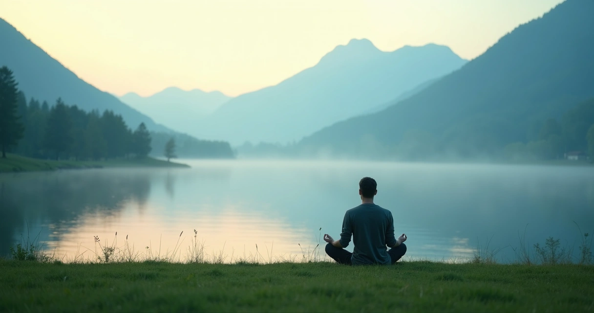Persona practicando meditación en entorno sereno, trasmitiendo calma 