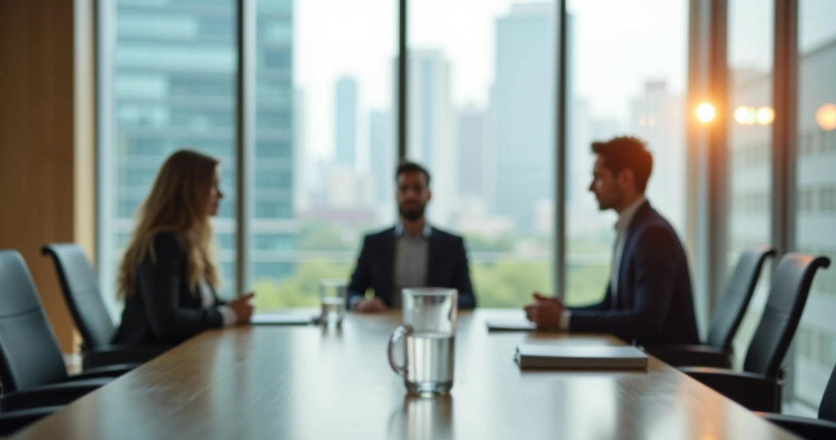 Líder meditando antes de una conversación difícil en una sala de reuniones moderna 