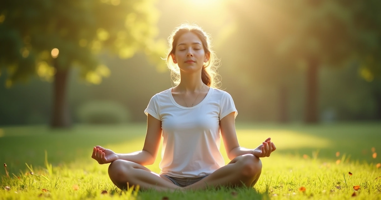 Joven meditando sentado y reflexionando en un ambiente natural
