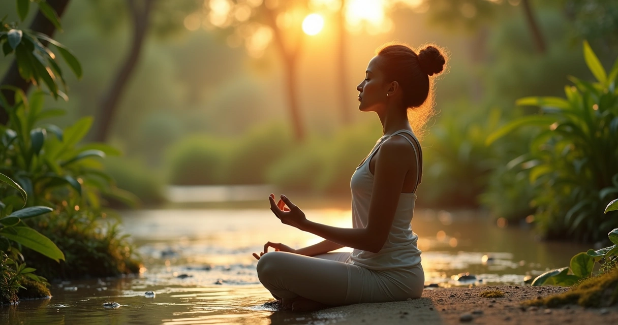 Persona meditando en paz en un espacio natural tranquilo 