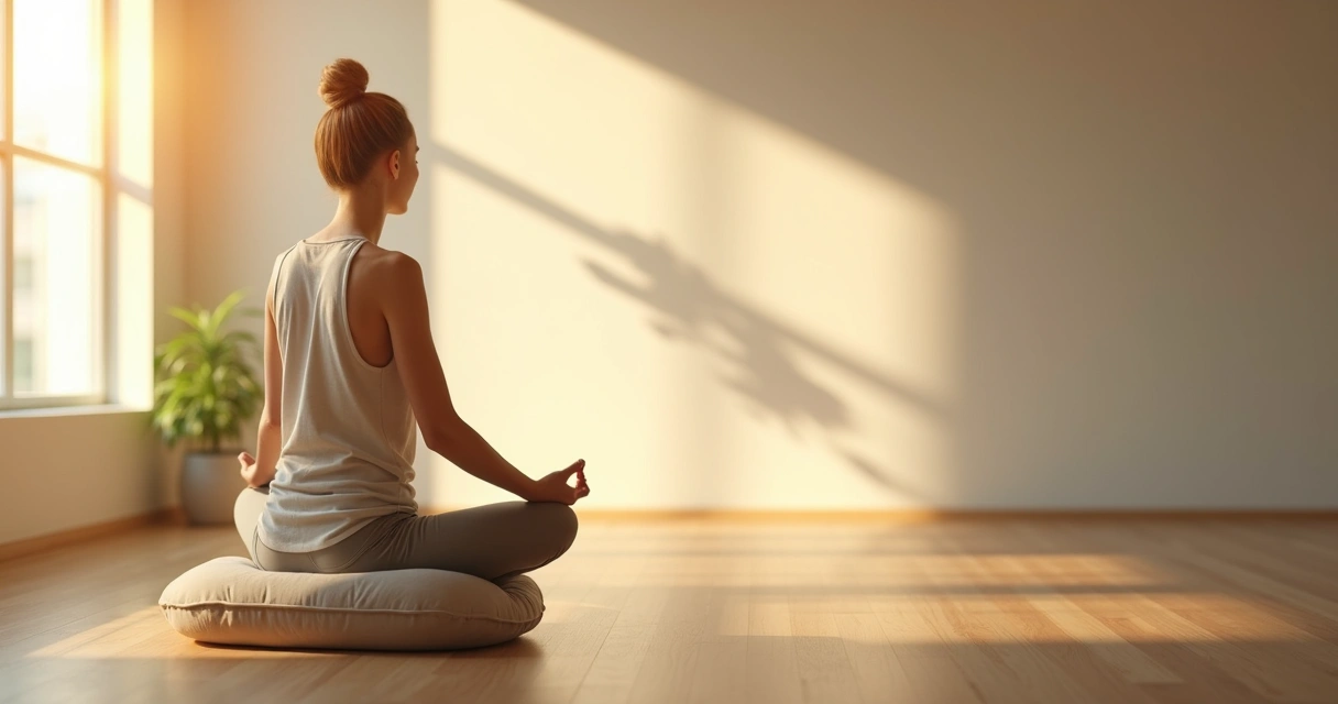 Persona meditando en calma mientras ondas borrosas de ruido representan la reacción mental 