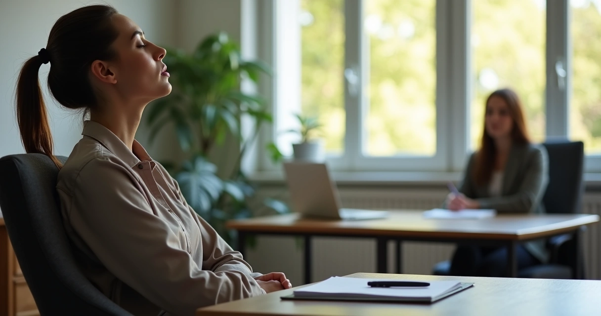 Persona sentada meditando antes de una conversación importante 