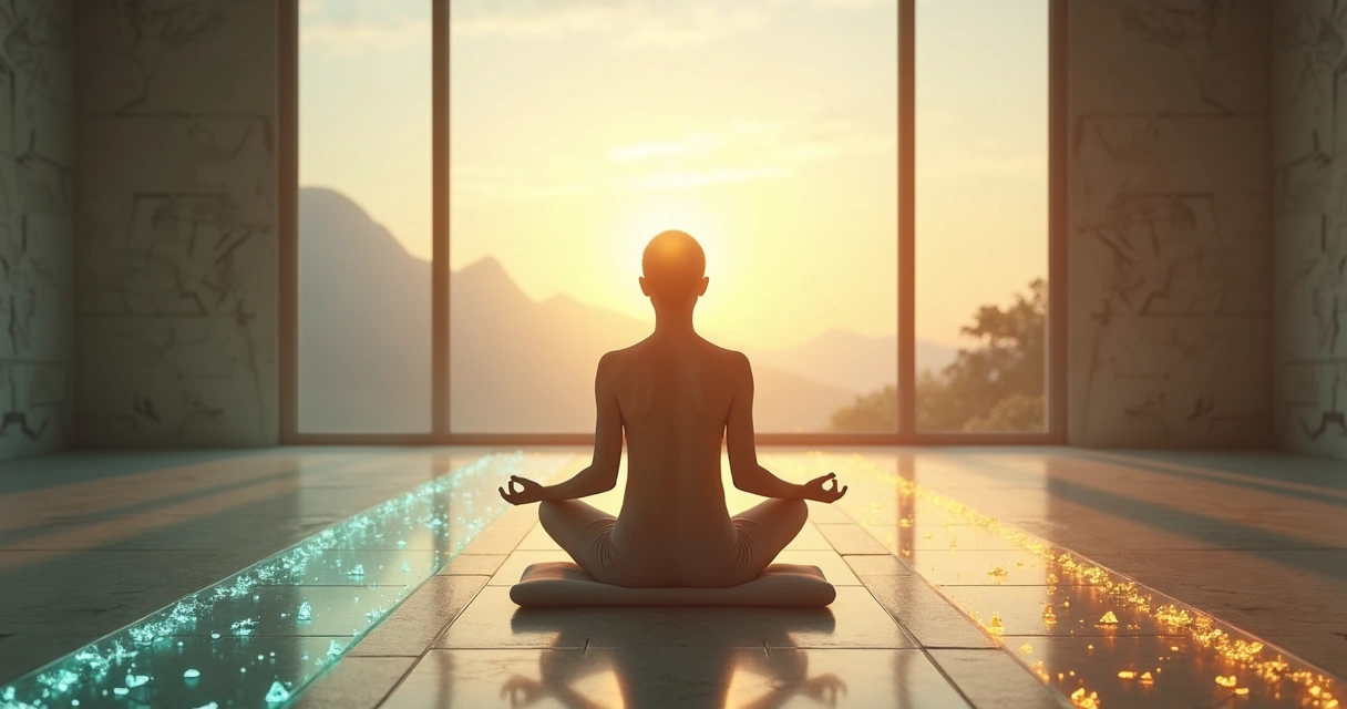 Persona meditando frente a una encrucijada ética iluminada 