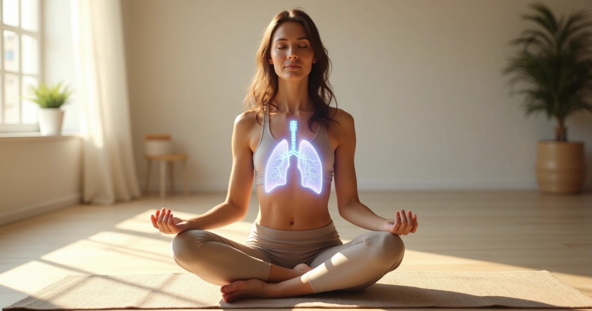 Persona sentada con ojos cerrados practicando respiración consciente y conexión corporal 