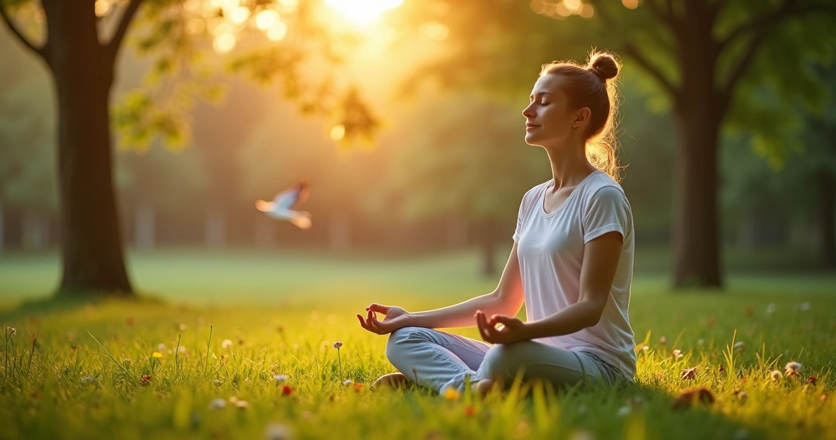 Persona practicando meditación en postura de loto con fondo natural 