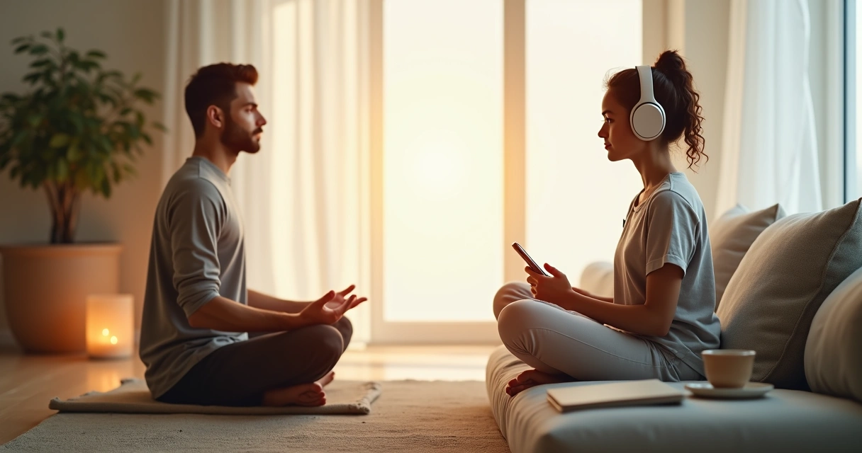 Comparación visual entre meditación tradicional y mindfulness moderno 