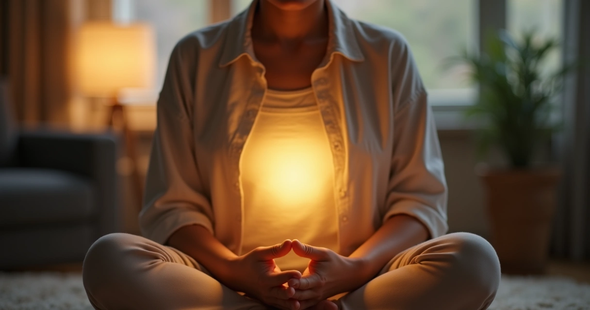 Person meditating, energy radiating outward 