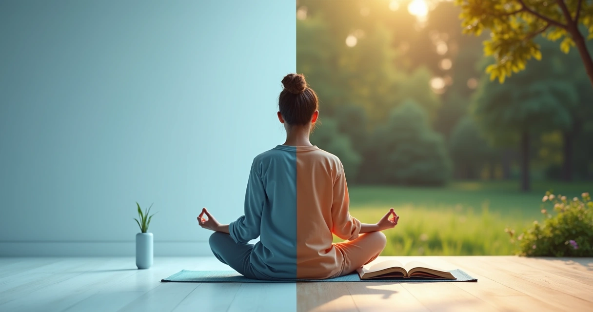 Two meditation paths in a calm natural setting
